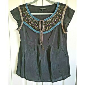 Nanette Lepore 4 Ribbon Closure Beaded Top Shirt Boho Chic Blouse Size Small (4)